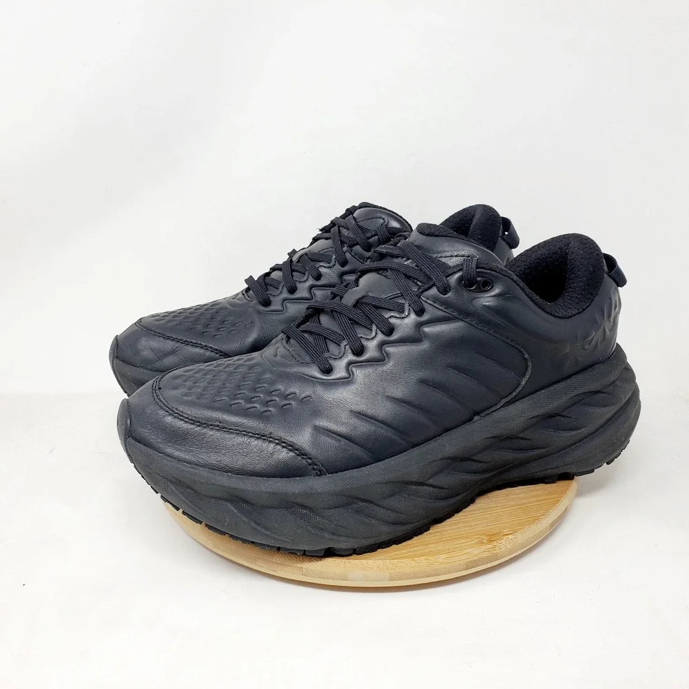 Hoka One One Bondi SR Shoes Mens 9.5 2E WIDE Triple Black Leather Work Sneaker